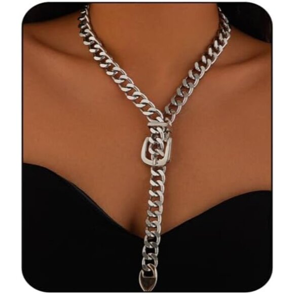 Jewelry - Chunky Gold Necklace for Women Belt Choker Necklace Trendy Cuban Link Chain Neck